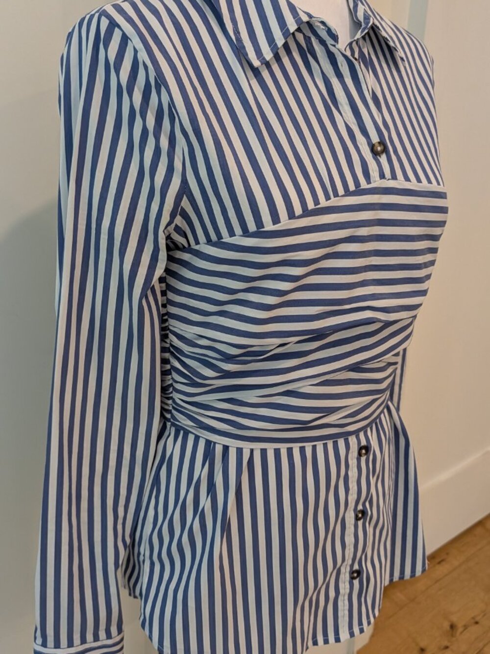 Veronica Beard Striped Ruched Corset Effect Button Down Blouse | Sz 2